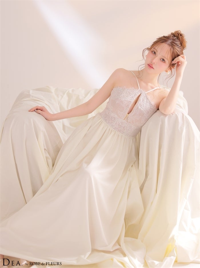 ホルターレースギャザーロングキャバドレス de4657