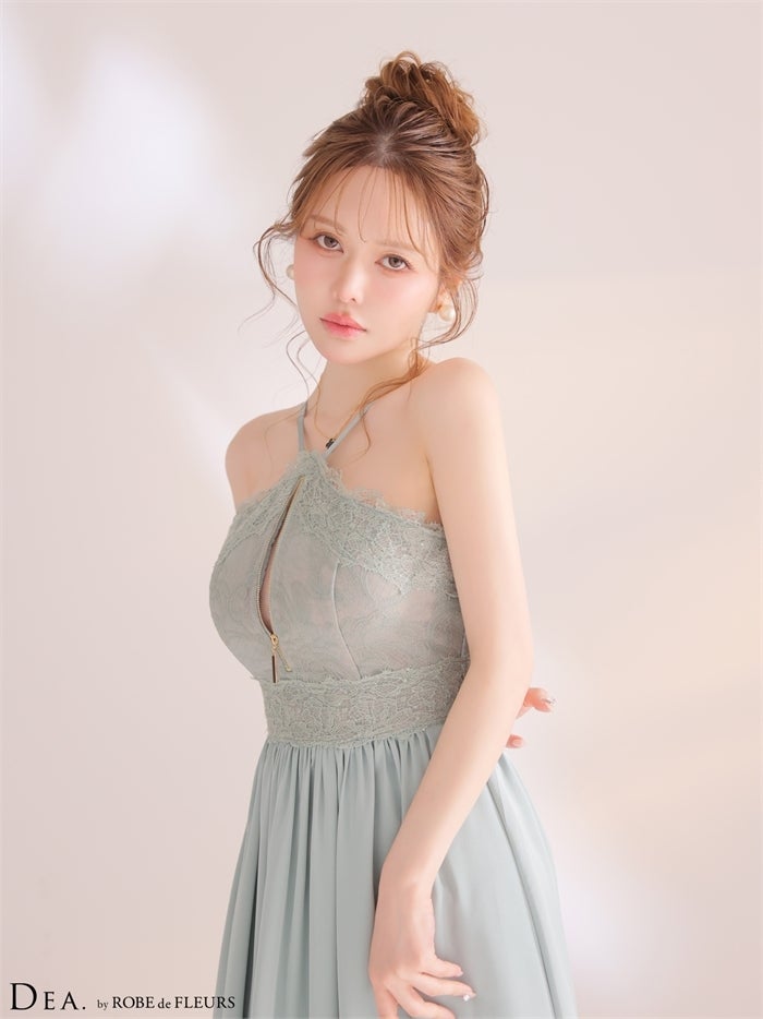 ホルターレースギャザーロングキャバドレス de4657