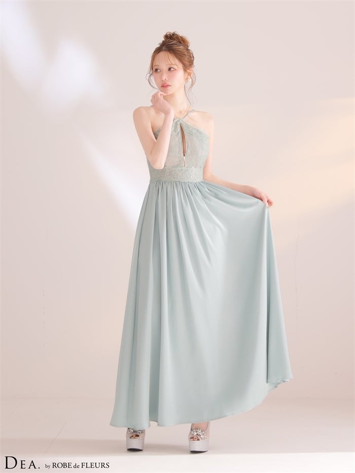 ホルターレースギャザーロングキャバドレス de4657