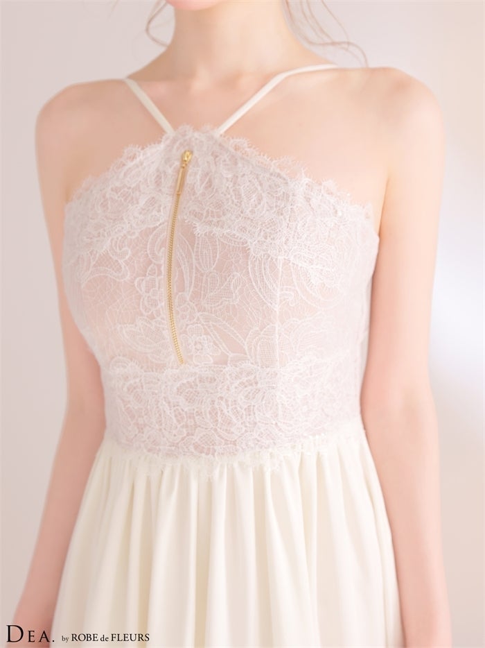 ホルターレースギャザーロングキャバドレス de4657