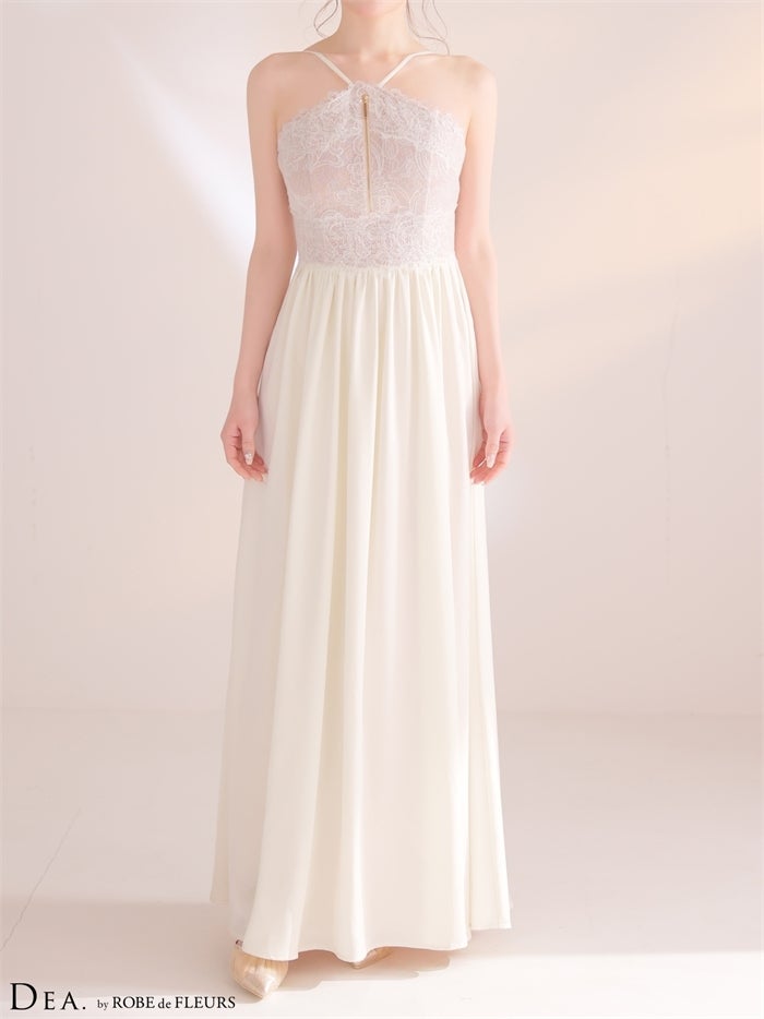 ホルターレースギャザーロングキャバドレス de4657