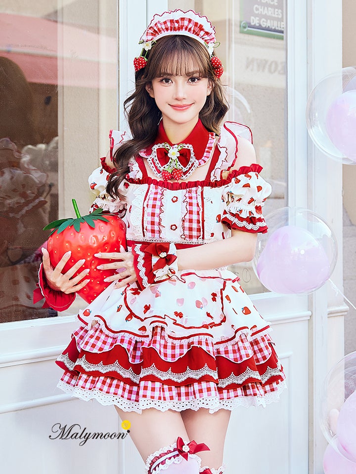 【8点セット】Malymoon マリームーン ストロベリーミルクギンガムメイド [ピンク/レッド]mlcs25212