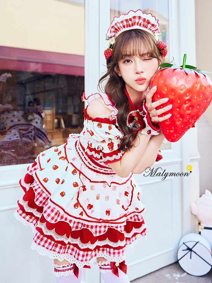 【8点セット】Malymoon マリームーン ストロベリーミルクギンガムメイド [ピンク/レッド]mlcs25212