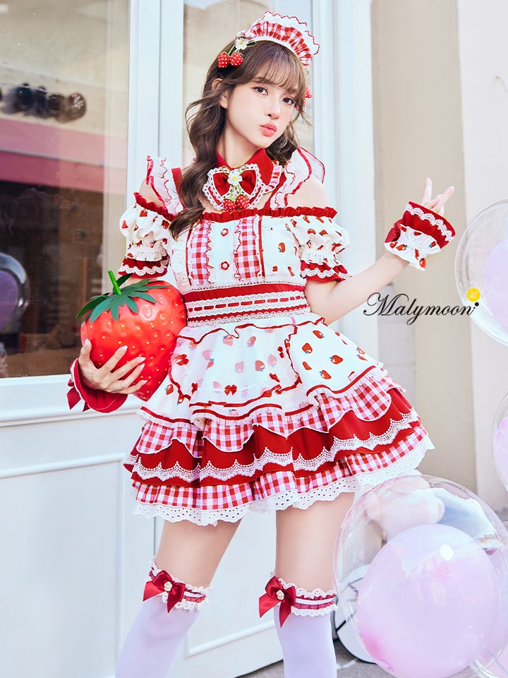 【8点セット】Malymoon マリームーン ストロベリーミルクギンガムメイド [ピンク/レッド]mlcs25212