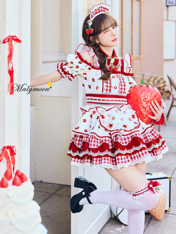 【8点セット】Malymoon マリームーン ストロベリーミルクギンガムメイド [ピンク/レッド]mlcs25212