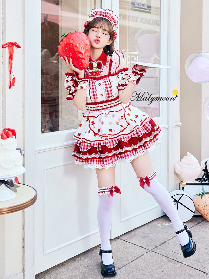 【8点セット】Malymoon マリームーン ストロベリーミルクギンガムメイド [ピンク/レッド]mlcs25212