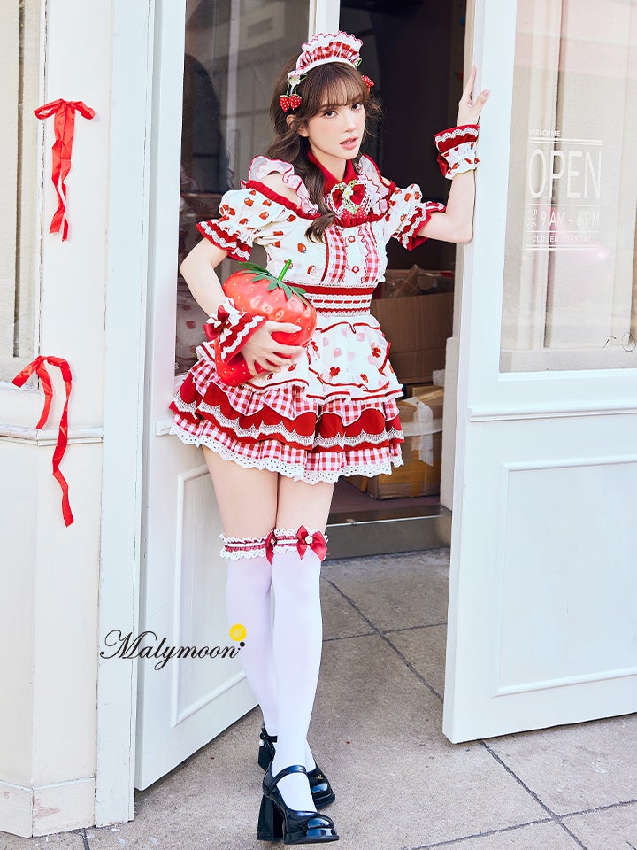 【8点セット】Malymoon マリームーン ストロベリーミルクギンガムメイド [ピンク/レッド]mlcs25212