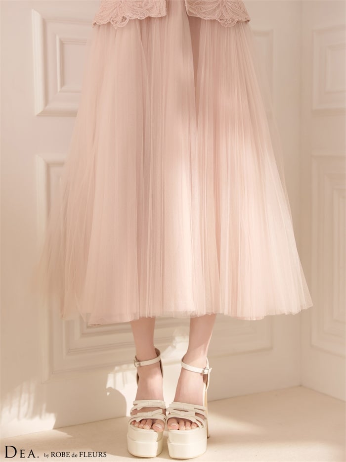 DEA. ディア バイ ローブドフルール 【XSサイズあり】 フラワーレースペプラムチュールロングキャバドレス de4920-c