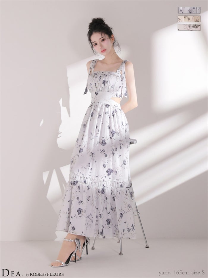 DEA. ディア バイ ローブドフルール 【XSサイズあり】フラワーシフォンサイドカットロングキャバドレス de4653-c