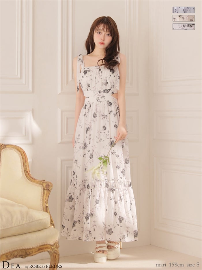 DEA. ディア バイ ローブドフルール 【XSサイズあり】フラワーシフォンサイドカットロングキャバドレス de4653-c