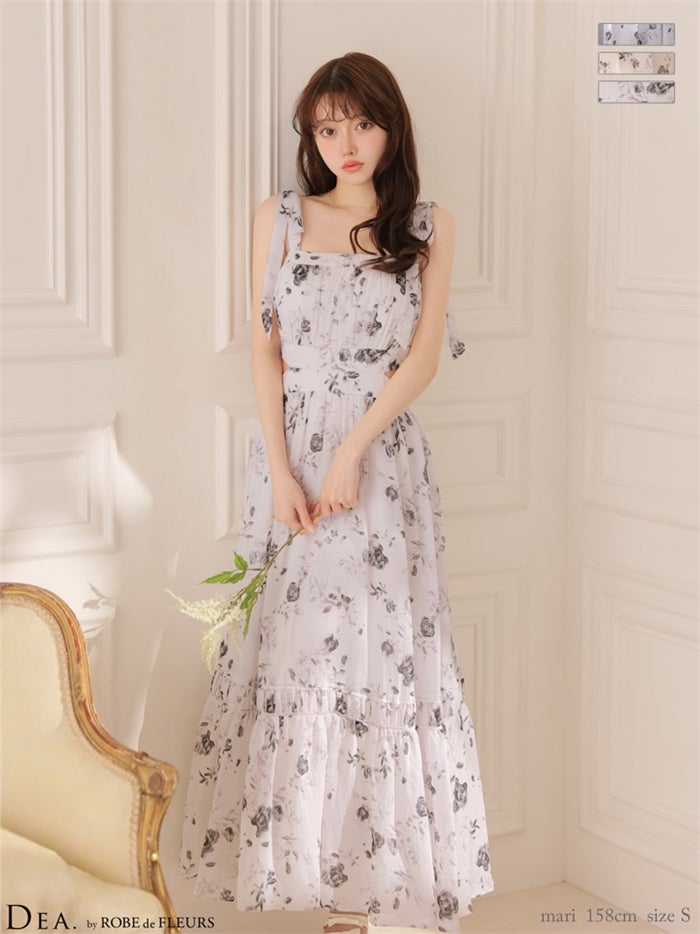 DEA. ディア バイ ローブドフルール 【XSサイズあり】フラワーシフォンサイドカットロングキャバドレス de4653-c