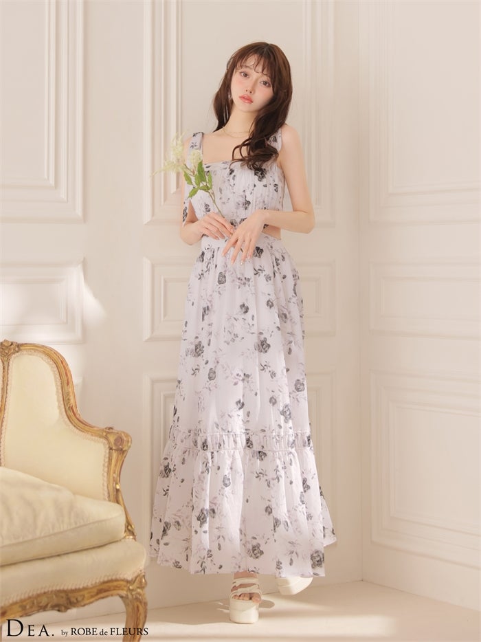 DEA. ディア バイ ローブドフルール 【XSサイズあり】フラワーシフォンサイドカットロングキャバドレス de4653-c