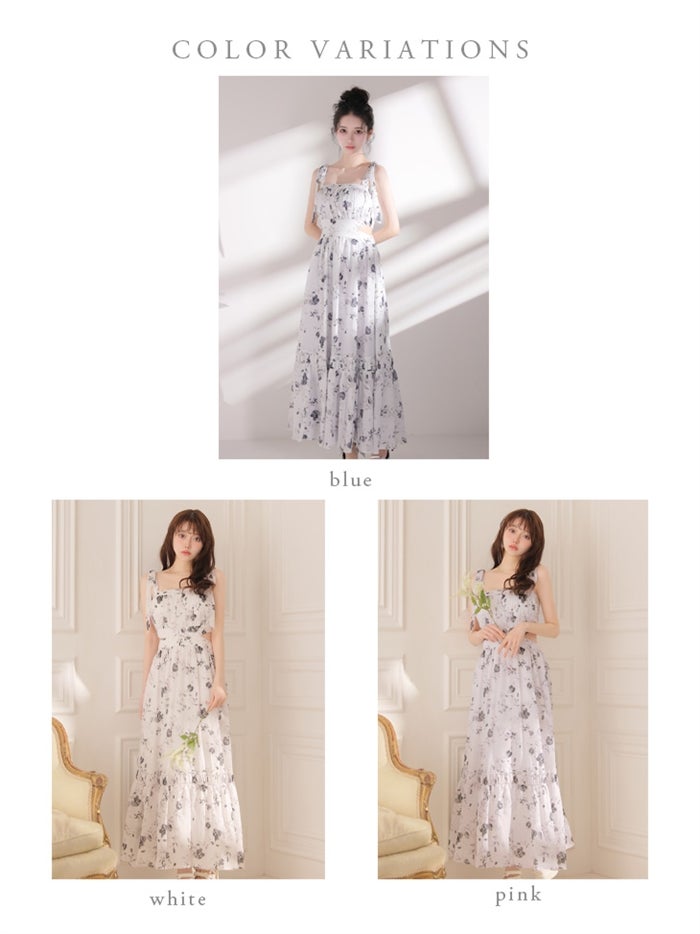 DEA. ディア バイ ローブドフルール 【XSサイズあり】フラワーシフォンサイドカットロングキャバドレス de4653-c