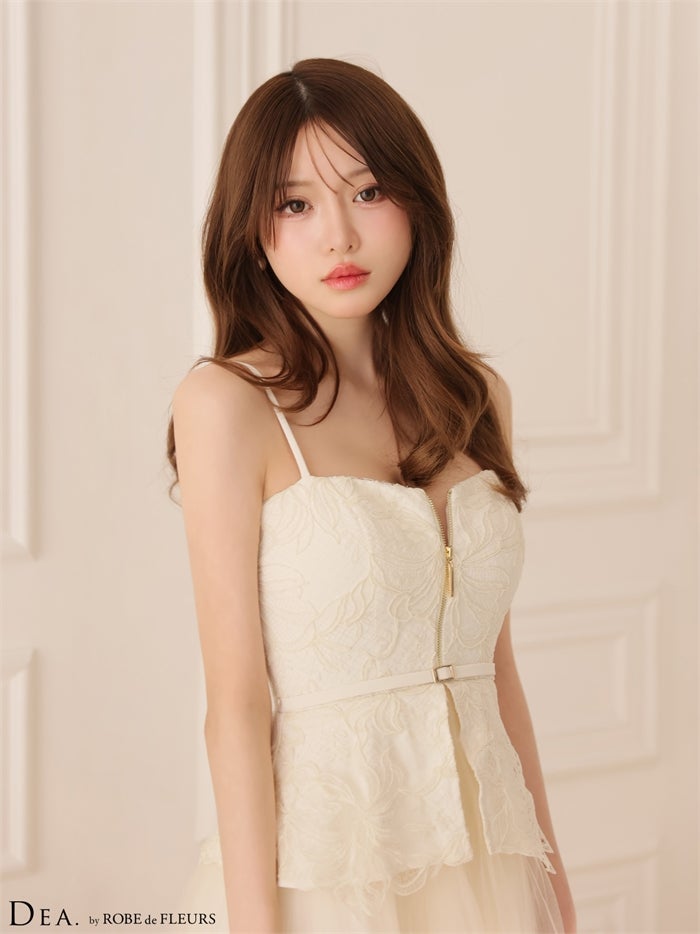  DEA. ディア バイ ローブドフルール 【XSサイズあり】 フラワーレースペプラムチュールロングキャバドレス de4920