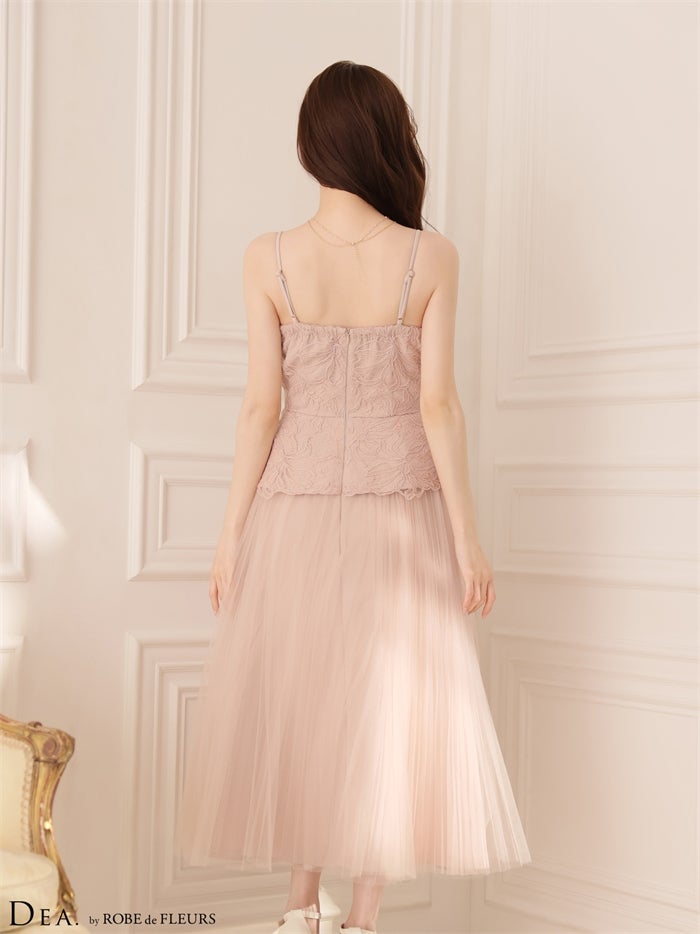  DEA. ディア バイ ローブドフルール 【XSサイズあり】 フラワーレースペプラムチュールロングキャバドレス de4920