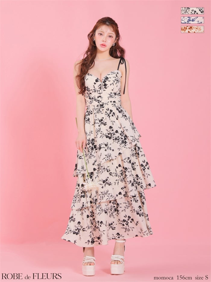 フラワーシフォンティアードロングキャバドレス fm4353