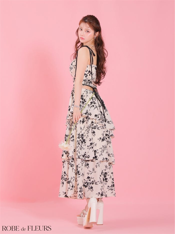 フラワーシフォンティアードロングキャバドレス fm4353