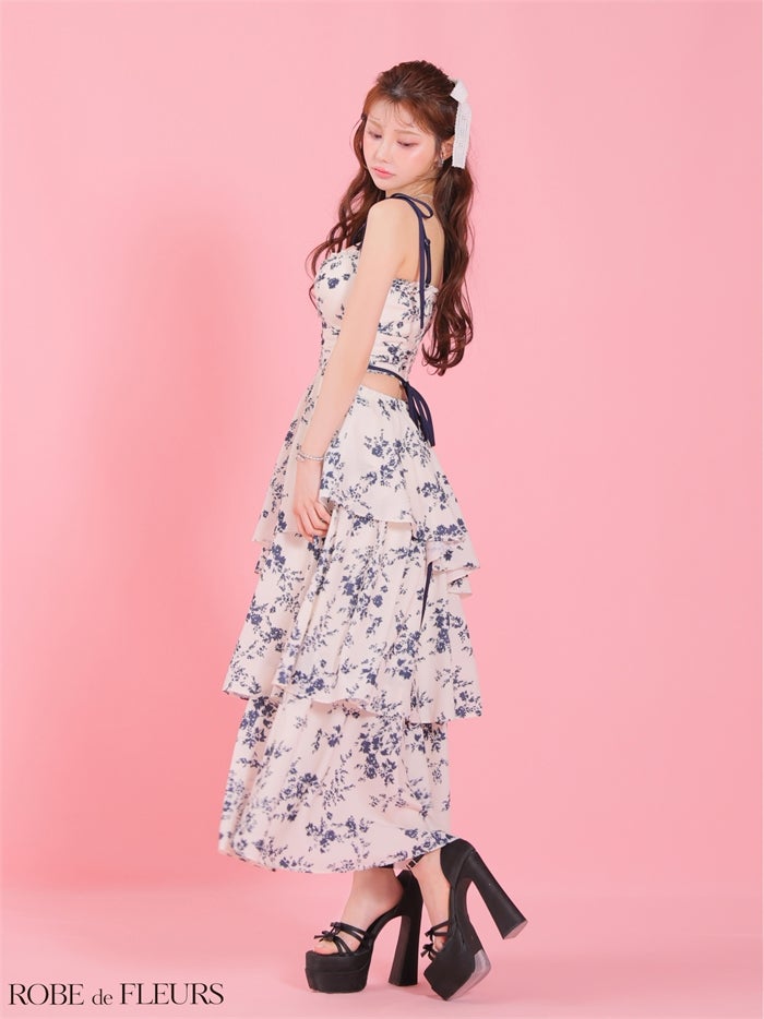 フラワーシフォンティアードロングキャバドレス fm4353