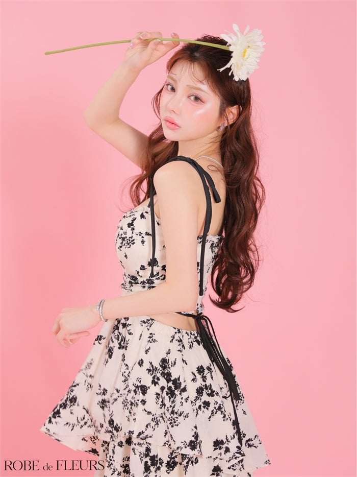 フラワーシフォンティアードロングキャバドレス fm4353