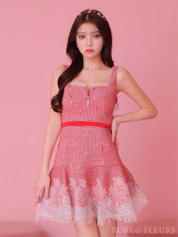 【ROBE de FLEURS SALE】ROBE de FLEURS ローブドフルール 【XSサイズあり】ギンガムチェックフレアミニキャバドレス fm2990-s26