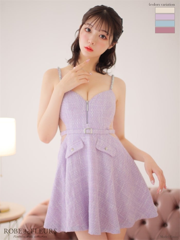 【ROBE de FLEURS SALE】【ROBE de FLEURS SALE】ROBE de FLEURS ローブドフルール 【XSサイズあり】サイドシアーフレアキャミキャバドレス fm3225-s26