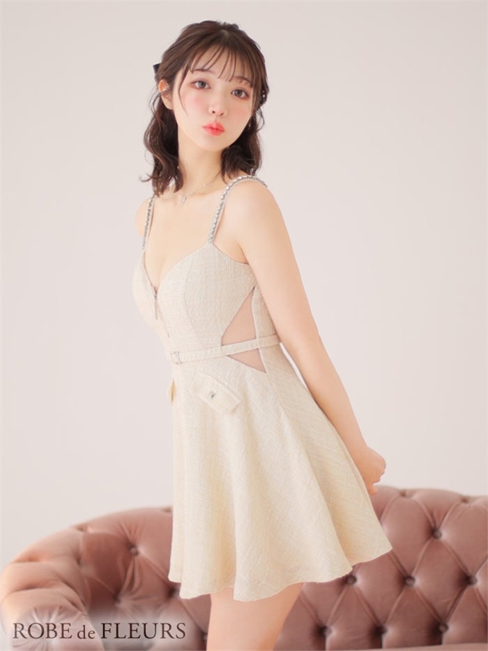 【ROBE de FLEURS SALE】【ROBE de FLEURS SALE】ROBE de FLEURS ローブドフルール 【XSサイズあり】サイドシアーフレアキャミキャバドレス fm3225-s26