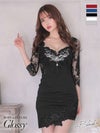 【ROBE de FLEURS SALE】Glossy ローブドフルールグロッシー 【Lサイズあり】レーススリーブ×バストクロスタイトミニキャバドレス gl2473-s26