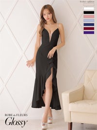 【ROBE de FLEURS SALE】Glossy ローブドフルールグロッシー 【Lサイズあり】バックレースアップアシンメトリーフリルマーメイドキャバドレス gl2716-s26