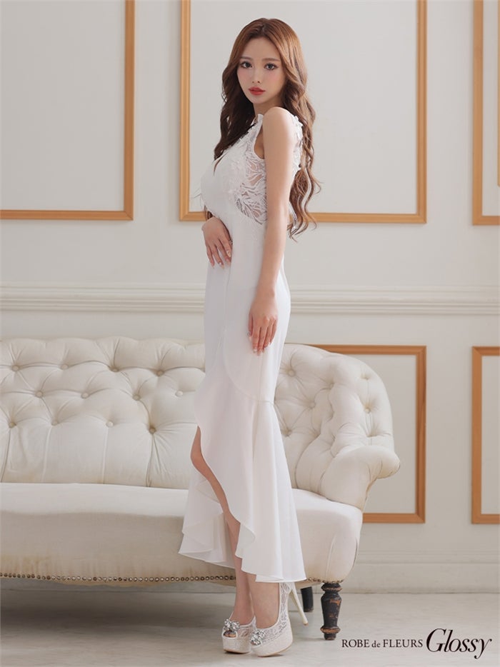 【ROBE de FLEURS SALE】Glossy ローブドフルールグロッシー バストカット×サイドフラワーレースロングキャバドレス gl2769-s26