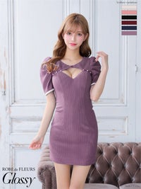 【ROBE de FLEURS SALE】Glossy ローブドフルールグロッシー 【XSサイズあり】【ストレッチあり】袖ありリブニット×バストカットパールミニキャバドレス gl2850-s26