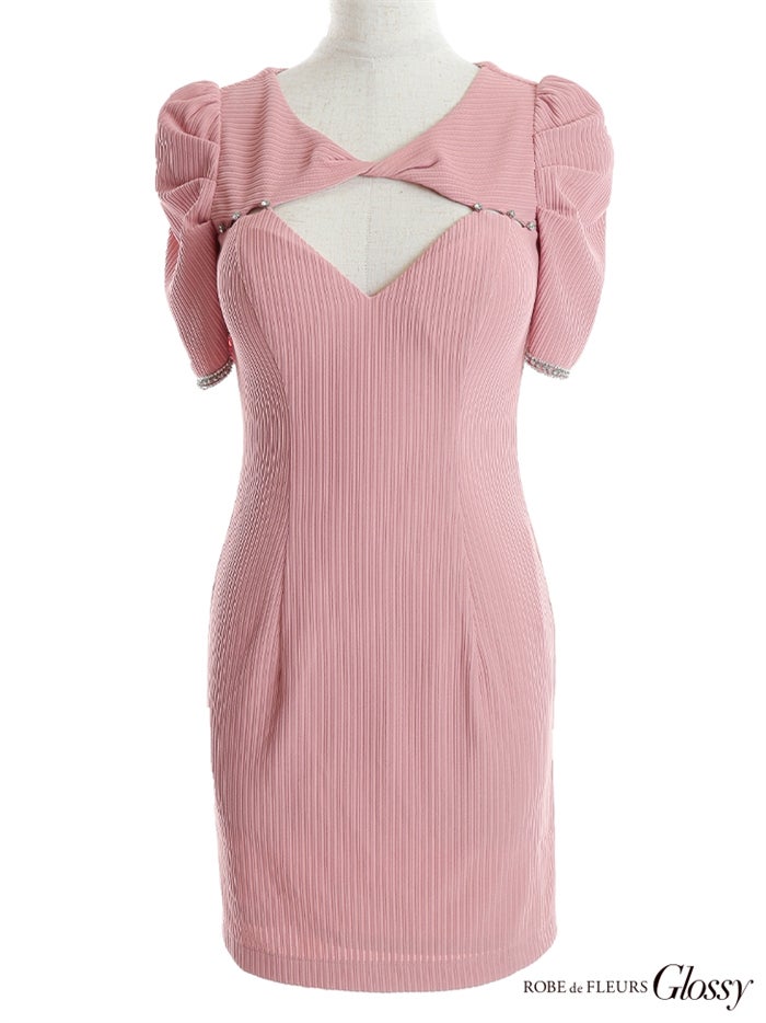 【ROBE de FLEURS SALE】Glossy ローブドフルールグロッシー 【XSサイズあり】【ストレッチあり】袖ありリブニット×バストカットパールミニキャバドレス gl2850-s26