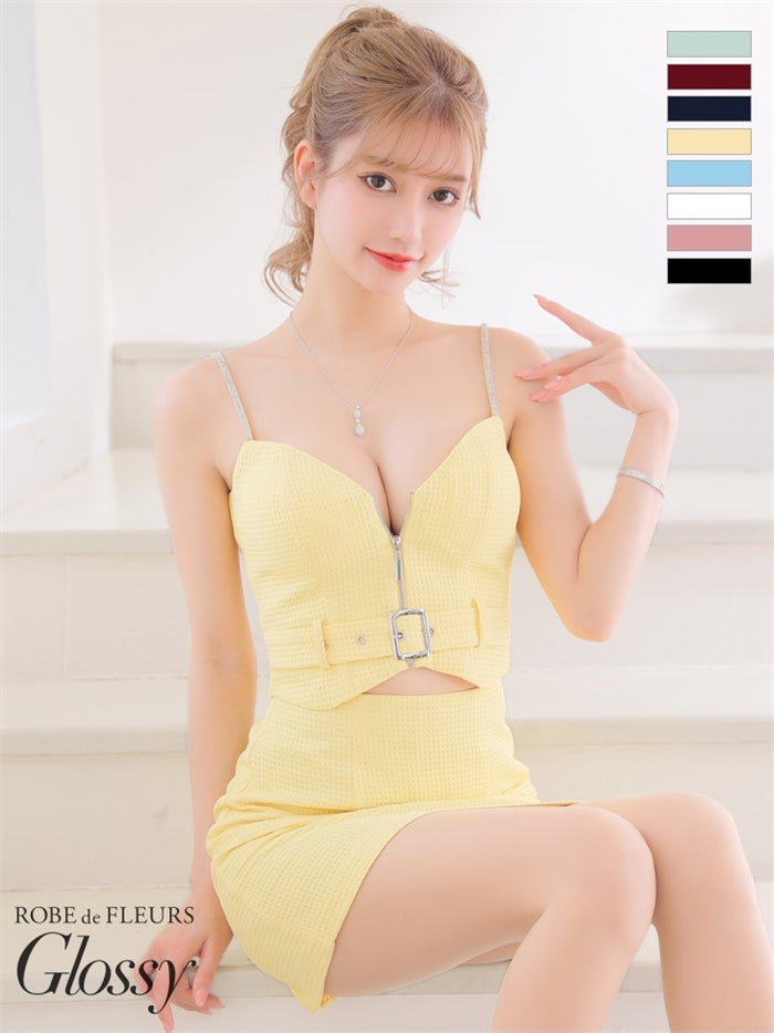 【ROBE de FLEURS SALE】Glossy ローブドフルールグロッシー 【XSサイズあり】Zipper × belt setup cami dress gl2855-s26