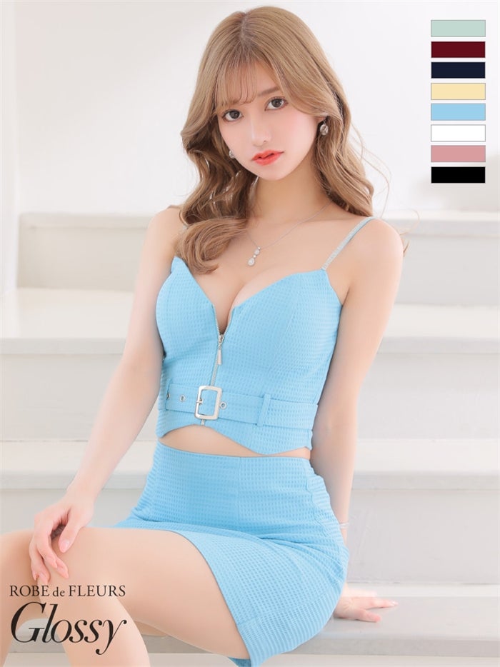 【ROBE de FLEURS SALE】Glossy ローブドフルールグロッシー 【XSサイズあり】Zipper × belt setup cami dress gl2855-s26