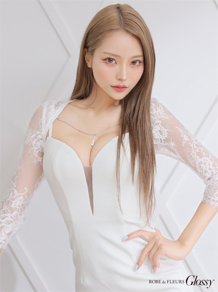 【ROBE de FLEURS SALE】Glossy ローブドフルールグロッシー 【XS～Lサイズあり】袖ありレース×バストビジューシンプルタイトキャバドレス gl2861-s26