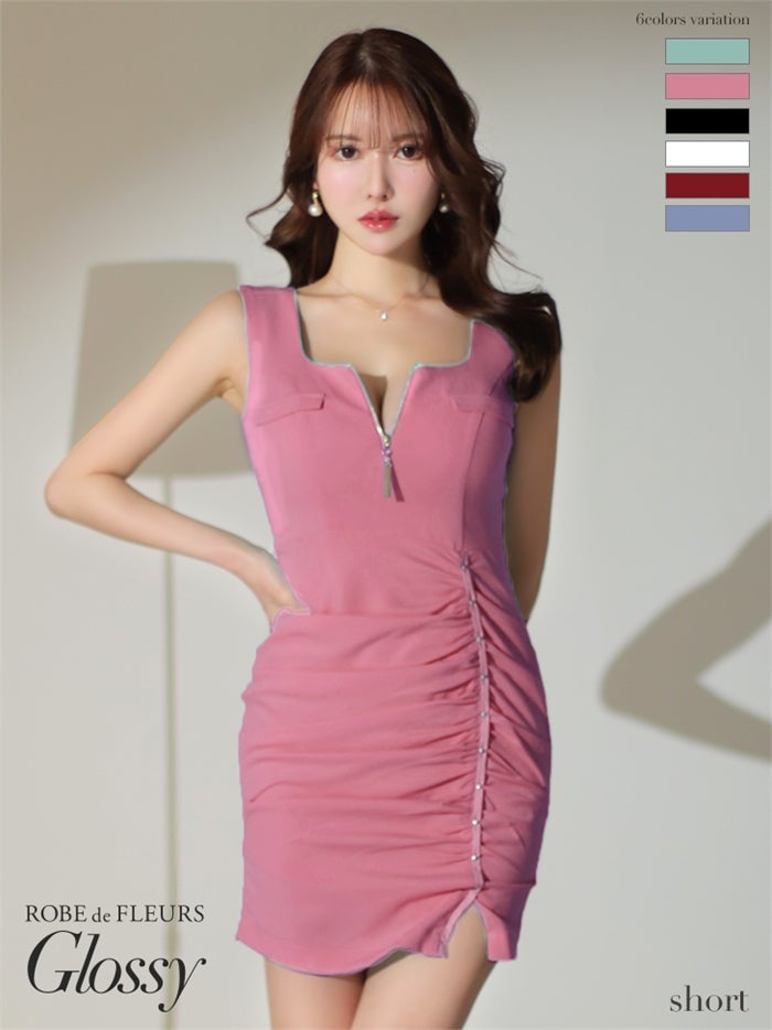 【ROBE de FLEURS SALE】Glossy ローブドフルールグロッシー 【XS～Lサイズあり】ジッパースタッズシンプルタイトキャバドレス gl2862-s26
