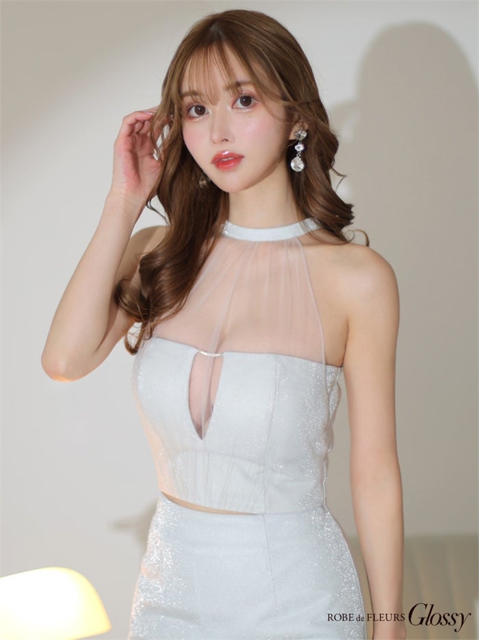【ROBE de FLEURS SALE】Glossy ローブドフルールグロッシー 【XSサイズあり】ホルターネックxラメニットセットアップキャバドレス gl2897-s26