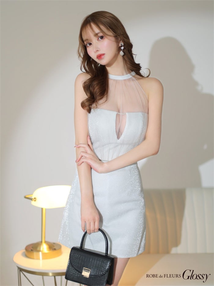 【ROBE de FLEURS SALE】Glossy ローブドフルールグロッシー 【XSサイズあり】ホルターネックxラメニットセットアップキャバドレス gl2897-s26