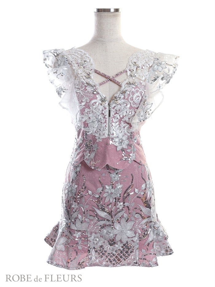 【ROBE de FLEURS SALE】ROBE de FLEURS ローブドフルール 【XS～Lサイズあり】フロントクロス×スカートパンツセットアップキャバドレス fm2630-s26