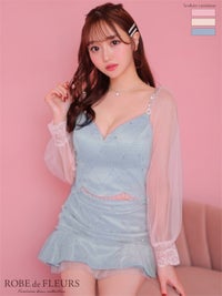 【ROBE de FLEURS SALE】ROBE de FLEURS ローブドフルール 【XSサイズあり】スパンコール×ドットチュール袖付きセットアップミニキャバドレス fm2786-s26