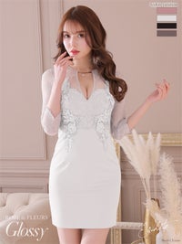 【ROBE de FLEURS SALE】Glossy ローブドフルールグロッシー 【XS～Lサイズあり】レースブロックチュールｘロングスリーブタイトミニ gl2535-s26