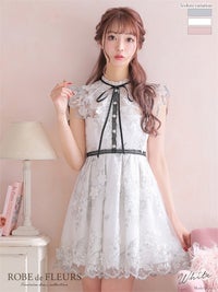 【ROBE de FLEURS SALE】ROBE de FLEURS ローブドフルール 【XSサイズあり】リボンｘ立体フラワーレースフレアミニキャバドレス fm2590-s26