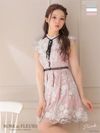 【ROBE de FLEURS SALE】ROBE de FLEURS ローブドフルール 【XSサイズあり】リボンｘ立体フラワーレースフレアミニキャバドレス fm2590-s26