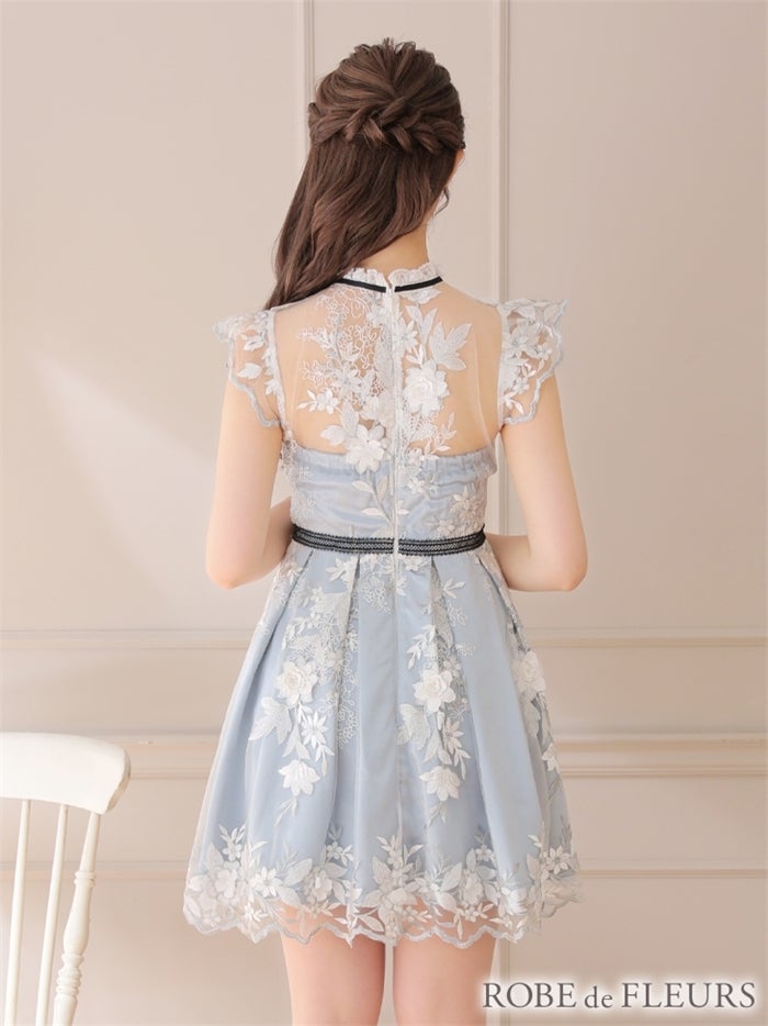 【ROBE de FLEURS SALE】ROBE de FLEURS ローブドフルール 【XSサイズあり】リボンｘ立体フラワーレースフレアミニキャバドレス fm2590-s26