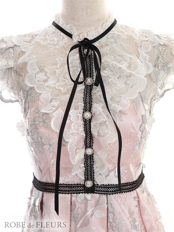 【ROBE de FLEURS SALE】ROBE de FLEURS ローブドフルール 【XSサイズあり】リボンｘ立体フラワーレースフレアミニキャバドレス fm2590-s26