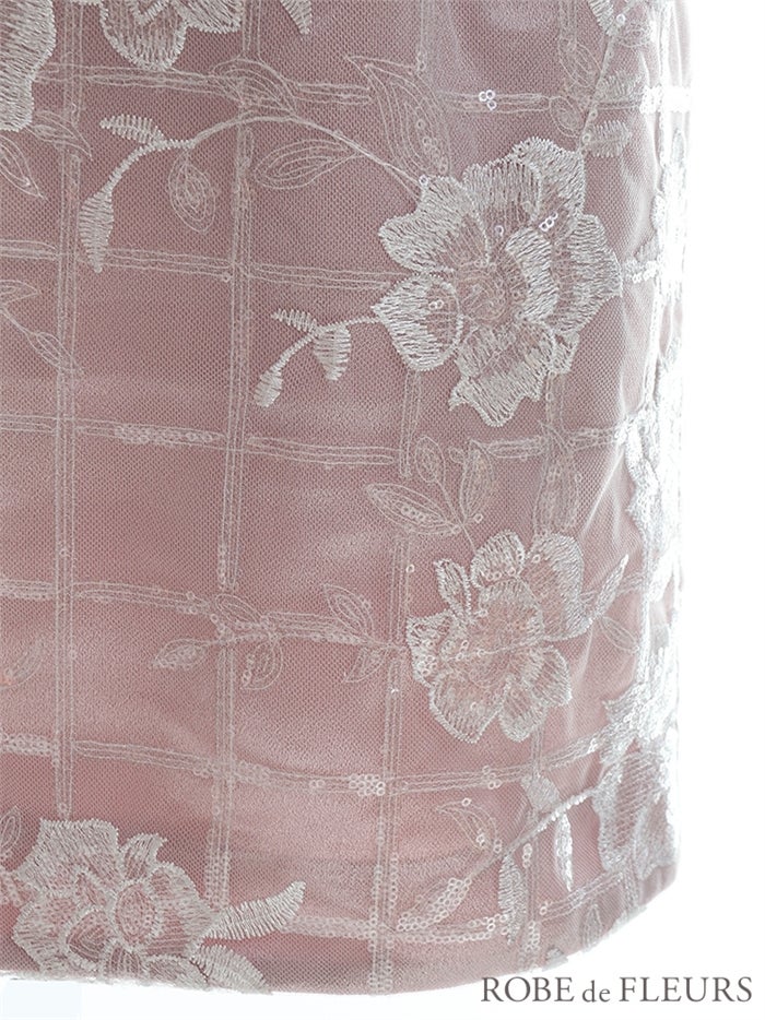 【ROBE de FLEURS SALE】ROBE de FLEURS ローブドフルール 【XSサイズあり】格子柄フラワーレースｘリボン付きフリル袖キャバドレス fm2653-s26