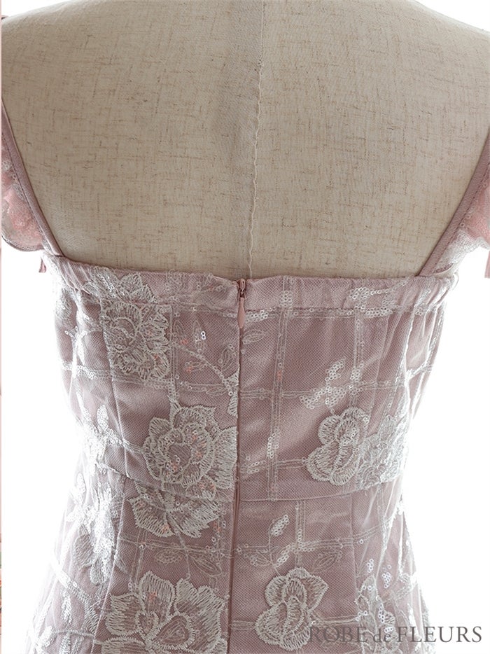 【ROBE de FLEURS SALE】ROBE de FLEURS ローブドフルール 【XSサイズあり】格子柄フラワーレースｘリボン付きフリル袖キャバドレス fm2653-s26