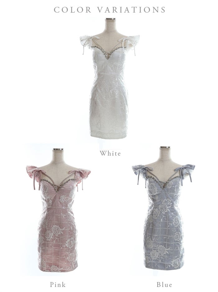 【ROBE de FLEURS SALE】ROBE de FLEURS ローブドフルール 【XSサイズあり】格子柄フラワーレースｘリボン付きフリル袖キャバドレス fm2653-s26