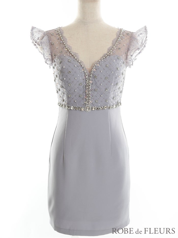 【ROBE de FLEURS SALE】ROBE de FLEURS ローブドフルール 【XSサイズあり】大粒ビジューｘダイヤチュールミニキャバドレス fm2690-s26