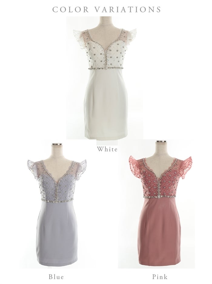 【ROBE de FLEURS SALE】ROBE de FLEURS ローブドフルール 【XSサイズあり】大粒ビジューｘダイヤチュールミニキャバドレス fm2690-s26