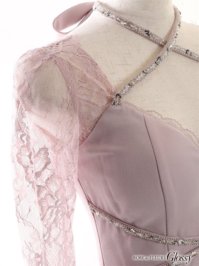 【ROBE de FLEURS SALE】Glossy ローブドフルールグロッシー 【XS～Lサイズあり】2WAYホルター×レーススリーブタイトミニキャバドレス gl2520-s26